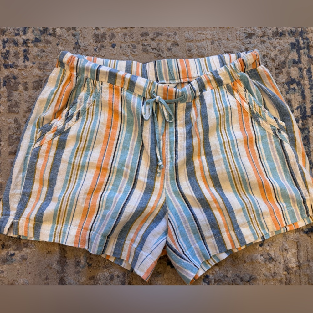 Briggs New York Striped Linen-Blend Drawstring Shorts in Blue, Orange, White